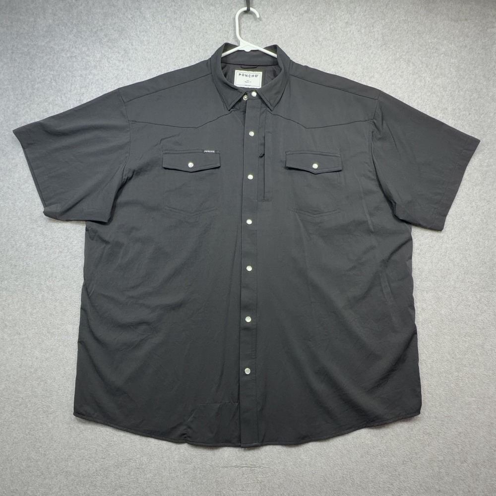 Poncho Shirt Mens XXL Black Short Sleeve Pearl Snap Vented Stretch Fishing